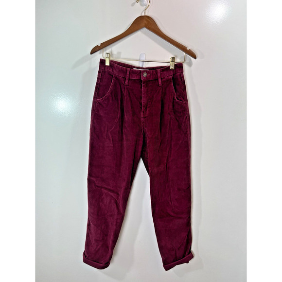 Hollister Women’s Pleated Corduroy Pants Size 27 S Burgundy Grandpacore Preppy - Picture 1 of 8